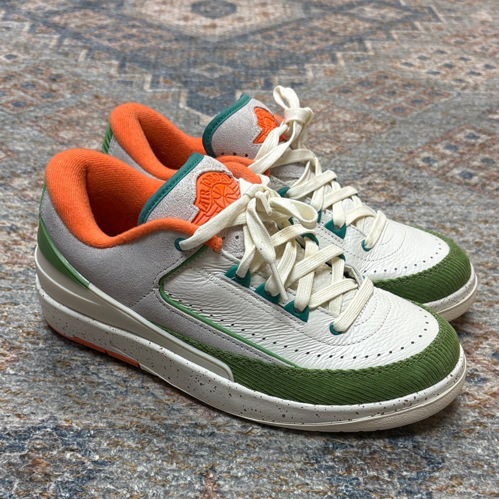 Jordan White and Green Sneakers with Orange Highlights